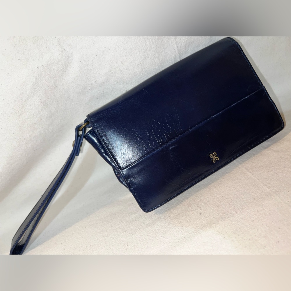 HOBO Jill Wristlet wallet in polished navy blue leather
